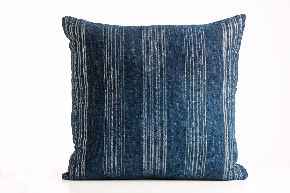 Vintage Indigo Silver Striped Pillow Medium