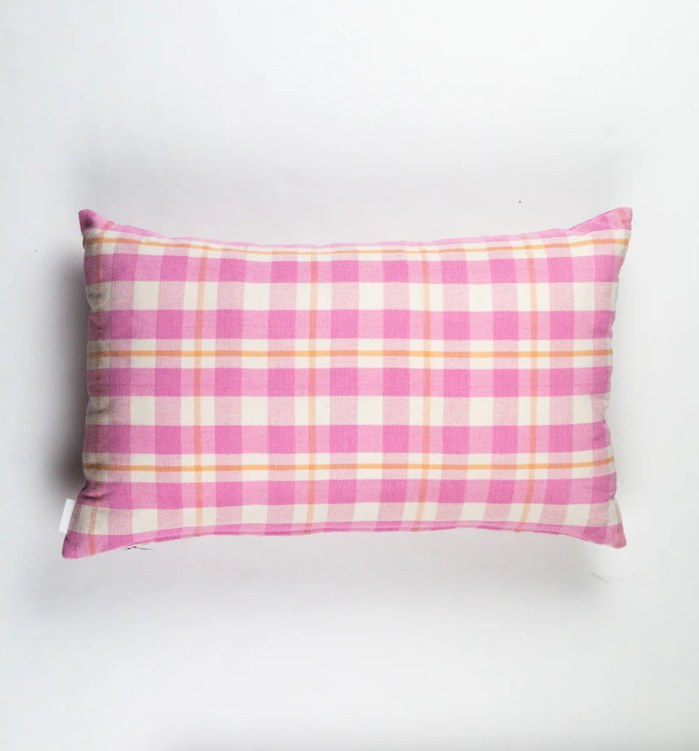 Archive New York - Abigail Plaid Rectangle Pillow - Bubble Gum + Peach